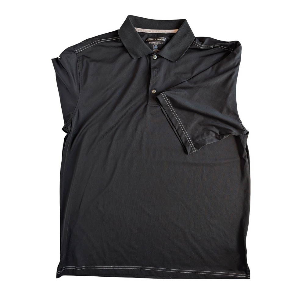 Pebble Beach Performance Mens Large Black Golf Polo Shirt Embroidery